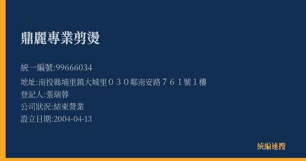 鼎麗專業剪燙的照片-統編 99666034(南投縣) 公司登記資料與營業項目詳細圖表