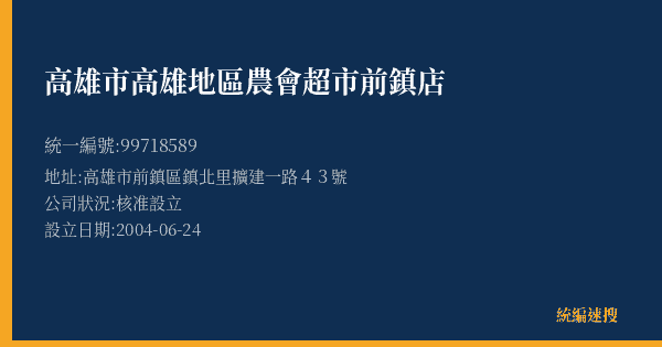 高雄市高雄地區農會超市前鎮店的照片-統編 99718589(高雄市) 公司登記資料與營業項目詳細圖表