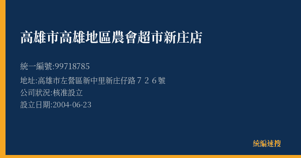 高雄市高雄地區農會超市新庄店的照片-統編 99718785(高雄市) 公司登記資料與營業項目詳細圖表