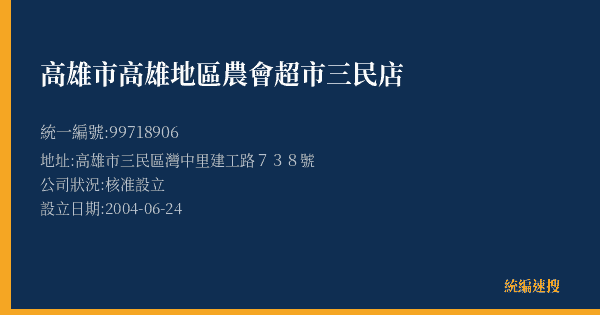 高雄市高雄地區農會超市三民店的照片-統編 99718906(高雄市) 公司登記資料與營業項目詳細圖表