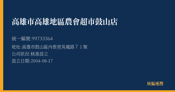 高雄市高雄地區農會超市鼓山店的照片-統編 99733364(高雄市) 公司登記資料與營業項目詳細圖表
