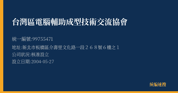 台灣區電腦輔助成型技術交流協會的照片-統編 99755471(新北市) 公司登記資料與營業項目詳細圖表