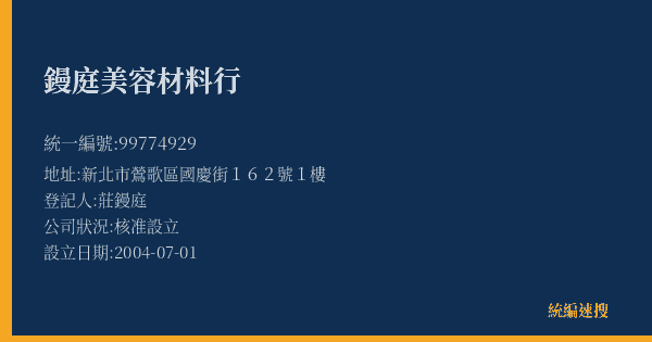 鏝庭美容材料行的照片-統編 99774929(新北市) 公司登記資料與營業項目詳細圖表