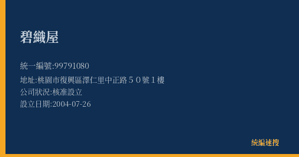 碧織屋的照片-統編 99791080(桃園市) 公司登記資料與營業項目詳細圖表