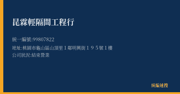 昆霖輕隔間工程行的照片-統編 99807822(桃園市) 公司登記資料與營業項目詳細圖表