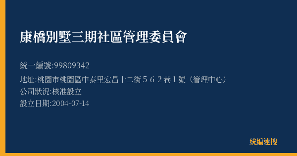 康橋別墅三期社區管理委員會的照片-統編 99809342(桃園市) 公司登記資料與營業項目詳細圖表
