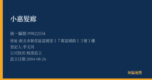 小惠髮廊的照片-統編 99822154(新北市) 公司登記資料與營業項目詳細圖表