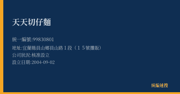 天天切仔麵的照片-統編 99830801(宜蘭縣) 公司登記資料與營業項目詳細圖表