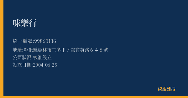 味樂行的照片-統編 99860136(彰化縣) 公司登記資料與營業項目詳細圖表