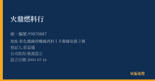 火鼎燃料行的照片-統編 99870887(彰化縣) 公司登記資料與營業項目詳細圖表