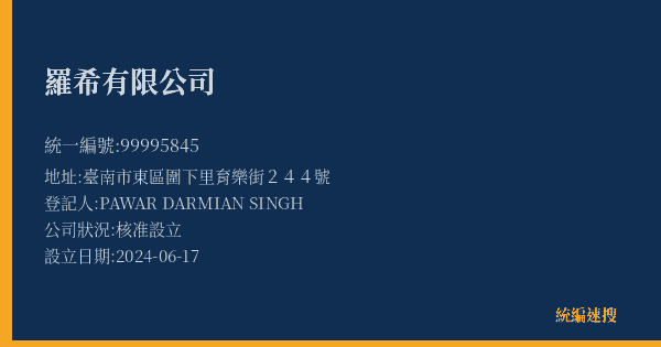 羅希有限公司的照片-統編 99995845(臺南市) 公司登記資料與營業項目詳細圖表