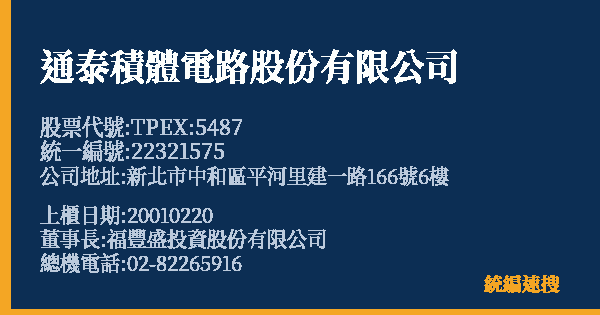 通泰積體電路股份有限公司 股票代號 TPEX:5487 統編 22321575 上櫃公司基本資料圖