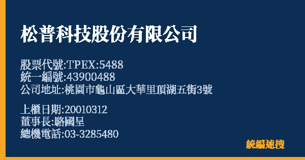 松普科技股份有限公司 股票代號 TPEX:5488 統編 43900488 上櫃公司基本資料圖
