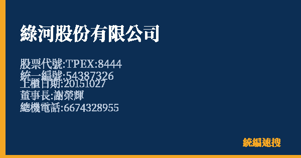 綠河股份有限公司 股票代號 TPEX:8444 統編 54387326 上櫃公司基本資料圖