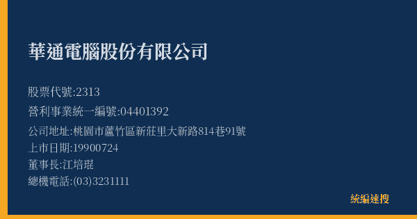 華通電腦股份有限公司 股票代號 2313 統編 04401392 上市公司基本資料圖