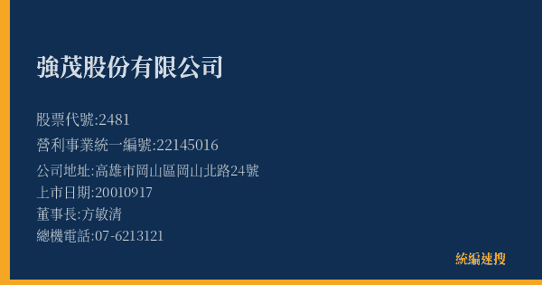強茂股份有限公司 股票代號 2481 統編 22145016 上市公司基本資料圖