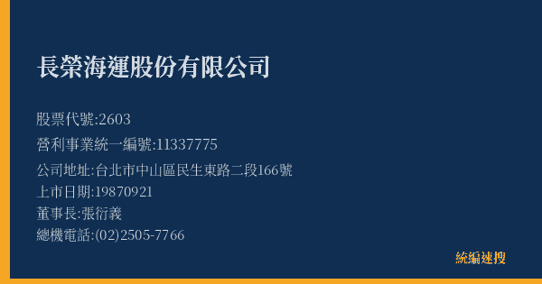 長榮海運股份有限公司 股票代號 2603 統編 11337775 上市公司基本資料圖