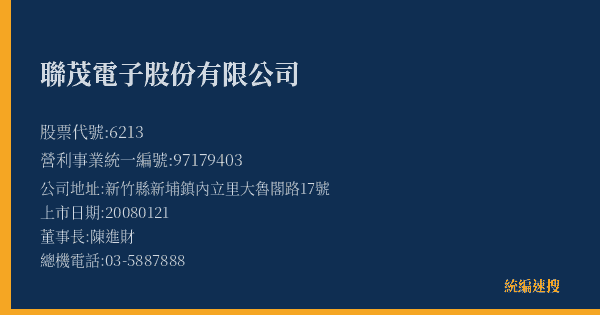 聯茂電子股份有限公司 股票代號 6213 統編 97179403 上市公司基本資料圖