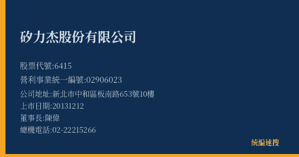 矽力杰股份有限公司 股票代號 6415 統編 02906023 上市公司基本資料圖