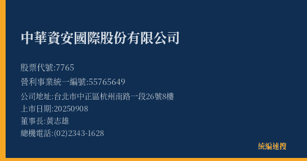 中華資安國際股份有限公司 股票代號 7765 統編 55765649 上市公司基本資料圖